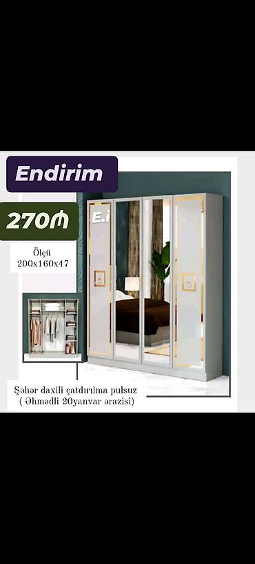 dolablar ucuz: Endirimli qarderob şkafı – 270₼ Ölçü: 200 x 160 x 47 sm - 4 qapılı — 1