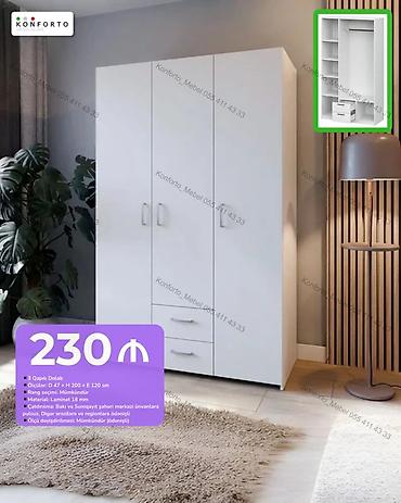 3 qapılı dolab - Ölçülər: D 47 × H 200 × E 120 sm - Material: 18 mm