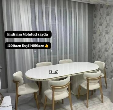 Masa və oturacaq dəstləri: Qonaq otağı üçün, Yeni, Açılmayan, Oval masa, 6 stul