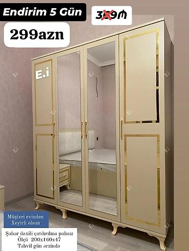 - Klassik üslubda 4 qapılı paltar dolabı - Rəng: krem tonları, qızılı