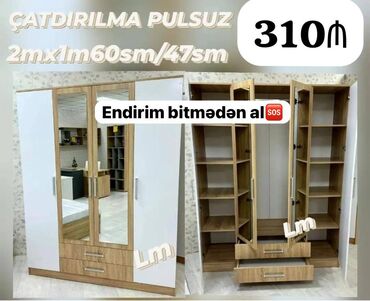 4 qapılı dolab: Qarderob, paltar dolabı, Yeni, 4 qapılı