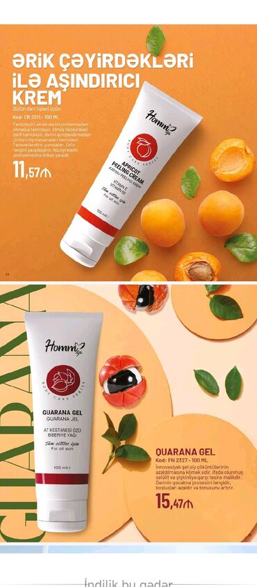 Qadın geyimləri: Məhsul: Homm Life bədən baxımı seriyası – 100 ml tüblərdə 1) Ərik