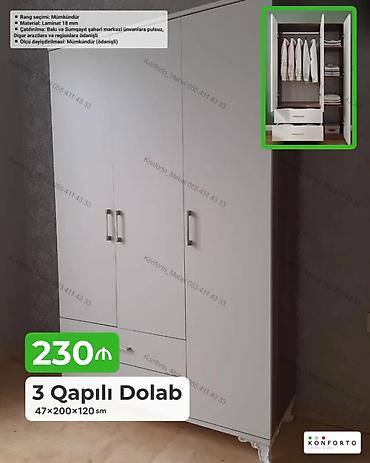 3 qapılı paltar dolabı - Ölçülər: 47×200×120 sm - Material: 18 mm