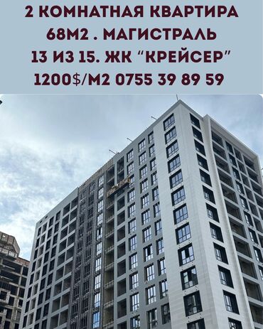 Продажа квартир: 2 комнаты, 68 м², Элитка, 13 этаж, ПСО (под самоотделку)