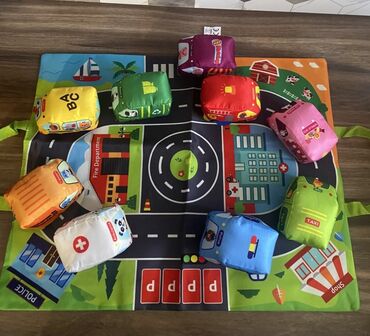 домики для детей: Мягкий игровой набор «Город и машинки» - Набор из 9 текстильных