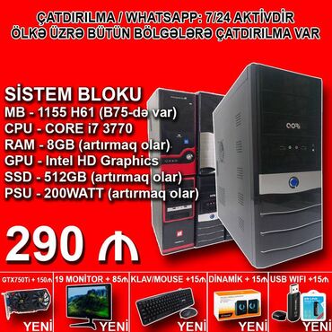 samsung 200 azn: Sistem Bloku "Qori DDR3 1155 H61/Core i7 3770/8GB Ram/512GB SSD" Ofis