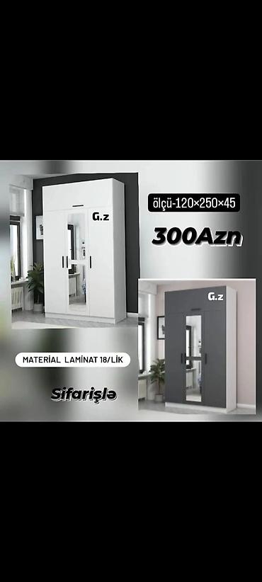 dolab satılır: Düz dolab, Yataq otağı üçün, Paltar üçün, Açılan, Korpuslu, 3 qapılı — 1