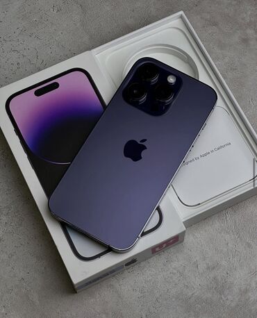 Apple iPhone: IPhone 14 Pro, Б/у, 256 ГБ, Deep Purple, Зарядное устройство, Защитное стекло, Чехол, 83 %