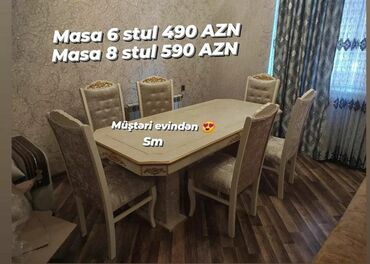 ev üçün stol stul: Qonaq otağı üçün, Yeni, Dördbucaq masa, 6 stul