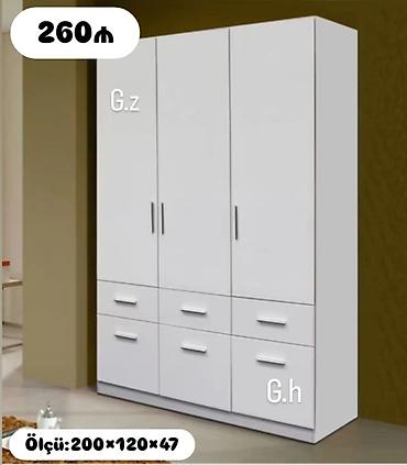 ucuz dolab: Ağ rəngli 3 qapılı paltar dolabı - Ölçü: 200 × 120 × 47 sm (şəkildə — 1