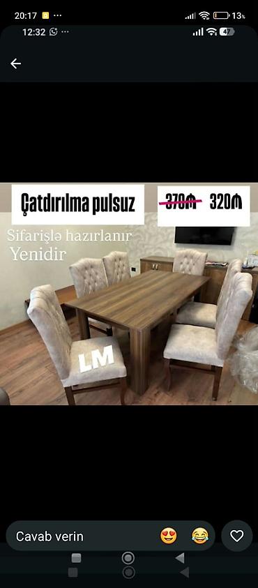 sdullar: Yemək masası dəsti – 1 masa + 6 stul – Sifarişlə hazırlanır – — 1