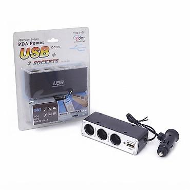 Зонты: Тройник - прикуриватель WF-0096 с USB разъемом Автотройник зарядка — 1