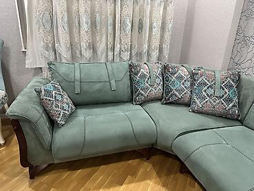 Divanlar: Mint-yaşıl rəngdə künc divan - Forma: L-şəkilli künc divan, modullu — 1