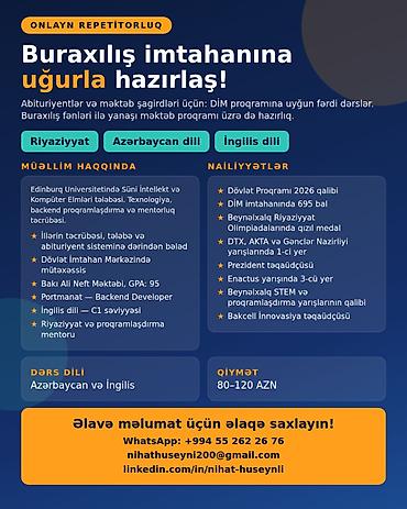 Репетиторы: 📌 ONLAYN REPETİTORLUQ Buraxılış imtahanına uğurla hazırlaş! — 1