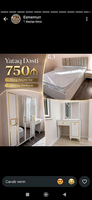 Yataq dəsti – G_1 modeli Ağ və qızılı detal harmoniyasında