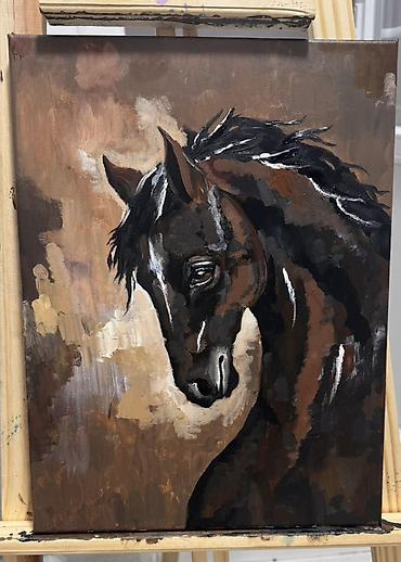 Декор жана интерьер: Картина «Чёрный конь» 🐎 Авторская картина ручной работы. Чёрный конь — 1