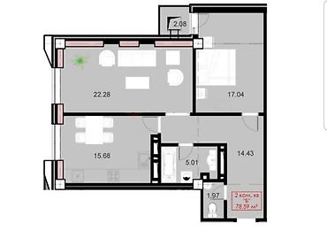 real sight: 2 комнаты, 80 м², Вефа ТЦ Элитка, 16 этаж, ПСО (под самоотделку) — 2