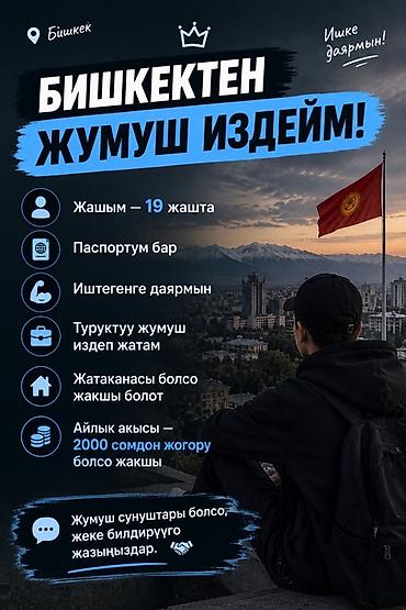 себе: Ищу работу в Бишкеке. О себе: - 19 лет - Есть паспорт - Готов — 1