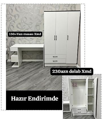 ofis mebeli magazalari: Ağ rəngdə dəst: yazı masası və 3 qapılı dolab. - Yazı masası: 130₼ — 1