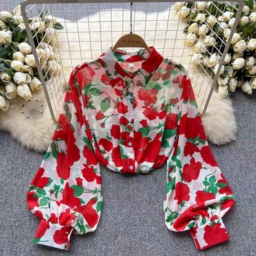 оптом бишкек женская одежда: Блузка, Классическая модель, Шифон, В цветочек