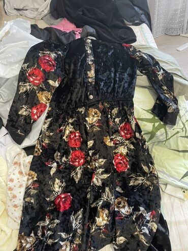 женские платья: Күнүмдүк көйнөк, Кыш, Узун модель, Велюр, 5XL (EU 50)
