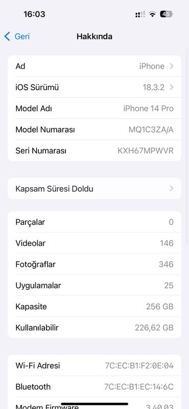 iphon 14: IPhone 14 Pro, 256 GB, Deep Purple, Barmaq izi, Face ID, Simsiz şarj