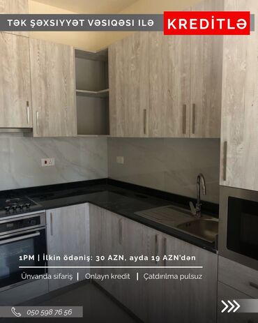 Sifarişlə mətbəx mebeli: Sifarişlə mətbəx dəsti, Özü çəkən petlələr, Sadə laminat, Kredit var, Pulsuz çatdırılma — 14