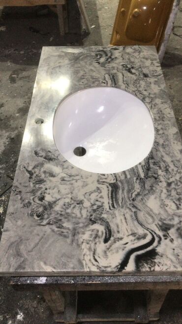 Çanaqlar, tülpanlar: Mərmər naxışlı tezgahüstü əl-üz yuma qabları - Material: parlaq — 7