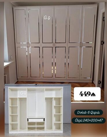 Divanlar: Açılan, 6 qapı Düz dolab, Qarderob, paltar dolabı