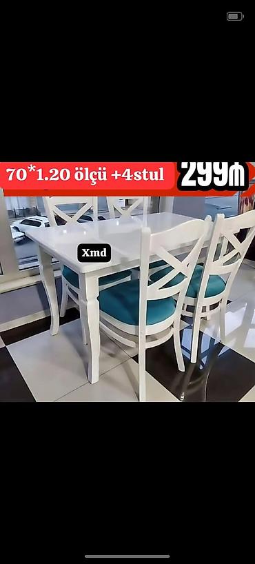 Mətbəx/dining dəsti – masa və 4 stul - Masa ölçüsü: 70 x 120 sm -