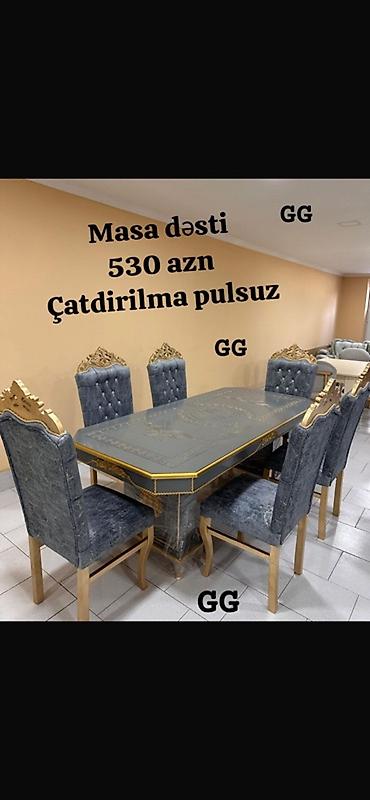Столы и стулья: Məhsul: Klassik üslubda yemək otağı masa dəstləri • Masa ölçüsü: 2×1 — 2