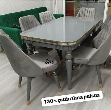 kicik stol: 6 stul + masa qonaq otağı/dining dəsti. Dəstə 1 ədəd düzbucaqlı masa — 4