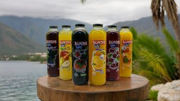 груш: Ассортимент фруктовых и ягодных соков от Sundis в стеклянных бутылках