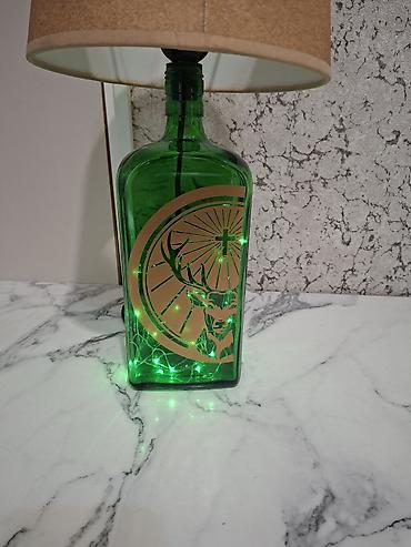 sunset lamp: Настольная лампа-ночник с абажуром на базе из зеленой стеклянной — 3