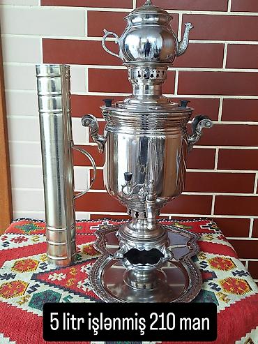 Samovarlar: Klassik metal samovar dəsti – 5 litr həcm. Xüsusiyyətlər: - Həcm: 5 — 1