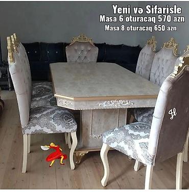 Masalar və oturacaqlar: Qonaq otağı üçün, Yeni, Açılmayan, Dördbucaq masa, 6 stul — 1