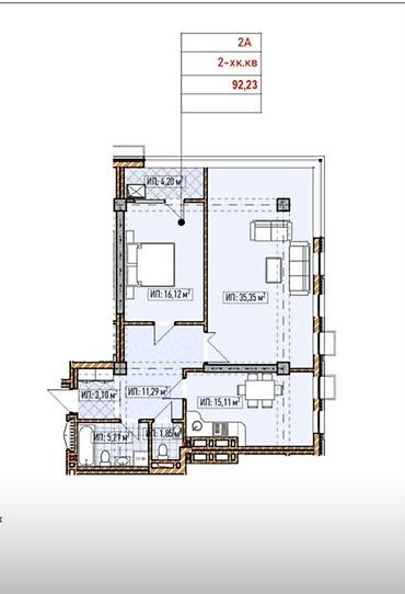 2 комнаты, 92 м², Асанбай мкр Элитка, 14 этаж, ПСО (под самоотделку)