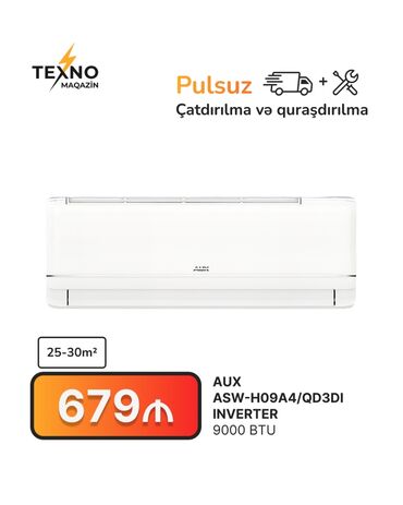 Kondisioner AUX, 20-25 kv. m, Split sistem, Kredit yoxdur, Pulsuz quraşdırılma