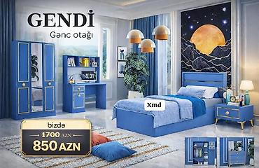 Детская мебель: GENDİ – Gənc otağı dəsti - Rəng: Kral mavi, qızılı haşiyələr - — 1