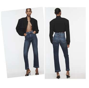джинсы темные: Прямые, Zara, Высокая талия