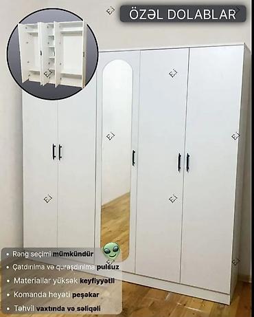 Ağ rəngli, müasir dizaynlı xüsusi dolab. Model 5 qapılı quruluşa