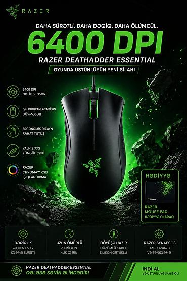 razer viper ultimate: Razer DeathAdder Essential oyun siçanı - 6400 DPI optik sensor – — 1