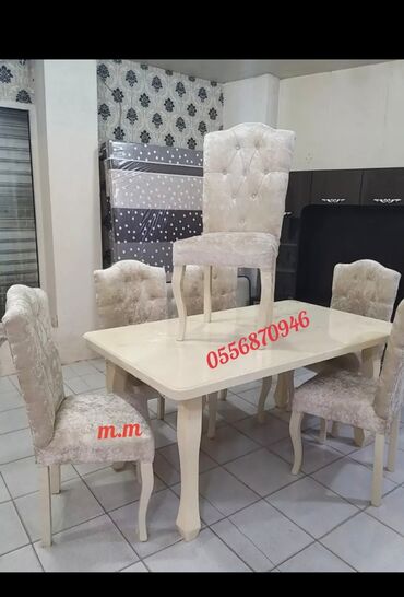 Sifarişlə masa və oturacaq dəstləri: Dördbucaq masa, Qonaq otağı üçün, 6 nəfər, Açılmayan, Azərbaycan, Zəmanətli — 13