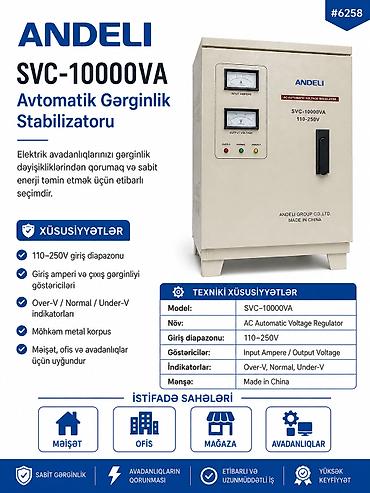 andeli svc 10000va: №: 5809 Məhsulun adı: Gərginlik stabilizatoru Andeli SVC-10000VA 10000 — 1