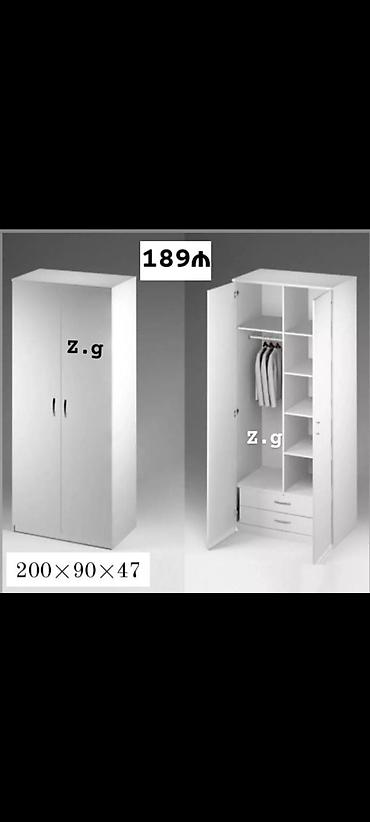 Ağ rəngli iki qapılı paltar dolabı - Ölçülər: 200 × 90 × 47 sm