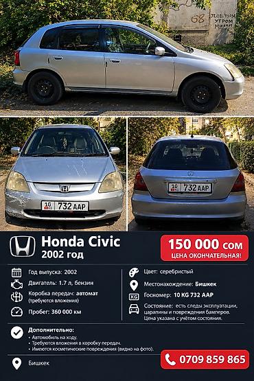 хонда сивик багажник: Honda Civic: 2002 г., 1.7 л, Автомат, Бензин, Хэтчбэк — 1