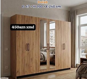 paltar dolabları: Dolab – 4 qapılı taxta teksturalı model. Ölçülər: D 47 × H 200 × E 240 — 1