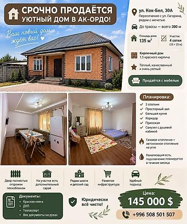 3 комнаты, 135 м², 4 соток, Бишкек, Ак-Ордо ж/м Агентство недвижимости