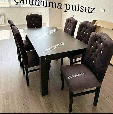 tek stolar: Qonaq otağı üçün, Yeni, Açılmayan, Dördbucaq masa, 6 stul — 5