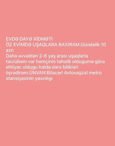 Dayələr: Dayə tələb olunur, 18-29 yaş, 5/2